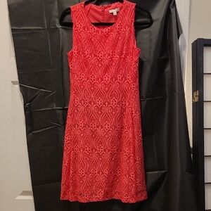 Eva Mendes Red Sheath Midi Dress Crew Neck Sleeveless